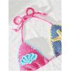imageMakeMeChic Womens Bikini Sets Crochet 3D Floral Halter Tie Back Boho Bathing SuitPink Multi