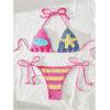 imageMakeMeChic Womens Bikini Sets Crochet 3D Floral Halter Tie Back Boho Bathing SuitPink Multi