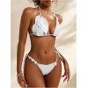 imageMakeMeChic Womens Bikini Sets Crochet 3D Floral Halter Tie Back Boho Bathing SuitWhite