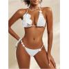 imageMakeMeChic Womens Bikini Sets Crochet 3D Floral Halter Tie Back Boho Bathing SuitWhite