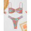 imageMakeMeChic Womens Bikini Sets Floral Print Cut Out Spaghetti Strap Swimsuit Bathing SuitOrange and Blue