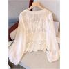 imageMakeMeChic Womens Button Down Shirt Floral Hollow Out Sheer Mesh Top BlouseApricot