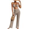 imageMakeMeChic Womens Crochet Beach Pant Drawstring Waist Bikini Swimsuits Sheer Mesh Cover Up PantsKhaki