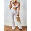 imageMakeMeChic Womens Crochet Beach Pant Drawstring Waist Bikini Swimsuits Sheer Mesh Cover Up PantsWhite