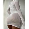 imageMakeMeChic Womens Crochet Cover Up Dress Long Sleeve Knitted Sheer Swimwear Beach Cover Up DressA White