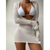 imageMakeMeChic Womens Crochet Cover Up Dress Long Sleeve Knitted Sheer Swimwear Beach Cover Up DressA White