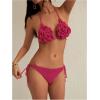imageMakeMeChic Womens Crochet Cover Up Sets 3D Flower Halter Backless Bikini Top and Thong Beach Bathing SuitHot Pink