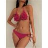 imageMakeMeChic Womens Crochet Cover Up Sets 3D Flower Halter Backless Bikini Top and Thong Beach Bathing SuitHot Pink