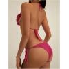 imageMakeMeChic Womens Crochet Cover Up Sets 3D Flower Halter Backless Bikini Top and Thong Beach Bathing SuitHot Pink