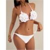imageMakeMeChic Womens Crochet Cover Up Sets 3D Flower Halter Backless Bikini Top and Thong Beach Bathing SuitWhite