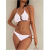 imageMakeMeChic Womens Crochet Cover Up Sets 3D Flower Halter Backless Bikini Top and Thong Beach Bathing SuitWhite