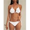 imageMakeMeChic Womens Crochet Cover Up Sets 3D Flower Halter Backless Bikini Top and Thong Beach Bathing SuitWhite