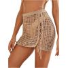 imageMakeMeChic Womens Crochet Cover Up Skirt Tassel Knit Mini Beach Cover UpApricot