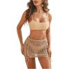 imageMakeMeChic Womens Crochet Cover Up Skirt Tassel Knit Mini Beach Cover UpApricot