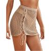 imageMakeMeChic Womens Crochet Cover Up Skirt Tassel Knit Mini Beach Cover UpApricot