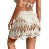 imageMakeMeChic Womens Crochet Drawstring Knitted High Waisted Swimsuit Mini Cover Up Beach SkirtApricot