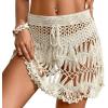 imageMakeMeChic Womens Crochet Drawstring Knitted High Waisted Swimsuit Mini Cover Up Beach SkirtApricot