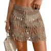 imageMakeMeChic Womens Crochet Drawstring Knitted High Waisted Swimsuit Mini Cover Up Beach SkirtKhaki
