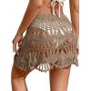 imageMakeMeChic Womens Crochet Drawstring Knitted High Waisted Swimsuit Mini Cover Up Beach SkirtKhaki