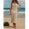 imageMakeMeChic Womens Crochet Dress Sleeveless Sheer Halter Long Dresses Beach Coverup Swimsuit Cover UpKhaki
