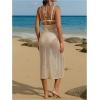 imageMakeMeChic Womens Crochet Dress Sleeveless Sheer Halter Long Dresses Beach Coverup Swimsuit Cover UpKhaki