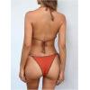 imageMakeMeChic Womens Crochet Knit Bikini Cover Up Sets Floral Halter Backless Bikini Top and Thong SwimsuitsMulticolor