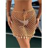imageMakeMeChic Womens Crochet Mini Skirt Hollow Out Beach Cover Up Fringe Short SkirtKhaki