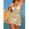 imageMakeMeChic Womens Crochet Sheer Cover Up Halter Hollow Out Criss Cross Bathing Suit Swim DressApricot