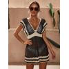 imageMakeMeChic Womens Deep V Neck Hollow Out See Through Knit Swimsuit Cover Up Beach DressMulti Black