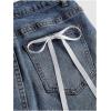 imageMakeMeChic Womens Denim Skirt High Waist Bow Pocket Bodycon Y2K Mini Jean SkirtsDark Wash