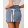 imageMakeMeChic Womens Denim Skirt High Waist Bow Pocket Bodycon Y2K Mini Jean SkirtsLight Wash