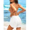 imageMakeMeChic Womens Drawstring Waist Bikini Cover Up Solid See Through Split Hem Beach Cover Up ShortsBwhite