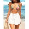 imageMakeMeChic Womens Drawstring Waist Bikini Cover Up Solid See Through Split Hem Beach Cover Up ShortsBwhite