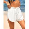 imageMakeMeChic Womens Drawstring Waist Bikini Cover Up Solid See Through Split Hem Beach Cover Up ShortsBwhite