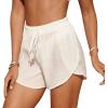 imageMakeMeChic Womens Drawstring Waist Bikini Cover Up Solid See Through Split Hem Beach Cover Up ShortsWhite