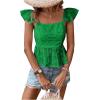 imageMakeMeChic Womens Eyelet Tops Tie Back Cap Sleeve Square Neck Ruffle Peplum Blouse Summer Crop TopGreen