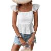 imageMakeMeChic Womens Eyelet Tops Tie Back Cap Sleeve Square Neck Ruffle Peplum Blouse Summer Crop TopWhite