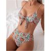 imageMakeMeChic Womens Floral 2 Piece Swimsuit Deep V Neck High Cut Bikini Sets Bathing SuitFloral Printed