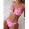 imageMakeMeChic Womens Floral 2 Piece Swimsuit Deep V Neck High Cut Bikini Sets Bathing SuitPink