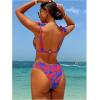 imageMakeMeChic Womens Floral 2 Piece Swimsuit Deep V Neck High Cut Bikini Sets Bathing SuitRed and Blue