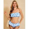 imageMakeMeChic Womens Floral Bikini Bandeau Swimsuit Ruffle Tiered Strapless Bathing SuitBlue and White