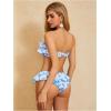 imageMakeMeChic Womens Floral Bikini Bandeau Swimsuit Ruffle Tiered Strapless Bathing SuitBlue and White