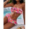 imageMakeMeChic Womens Floral Bikini Bandeau Swimsuit Ruffle Tiered Strapless Bathing SuitHot Pink