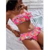 imageMakeMeChic Womens Floral Bikini Bandeau Swimsuit Ruffle Tiered Strapless Bathing SuitHot Pink