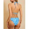 imageMakeMeChic Womens Floral Halter Tie Side High Cut Triangle Bikini Set Swimsuit Bathing SuitBlue Floral