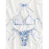 imageMakeMeChic Womens Floral Halter Tie Side High Cut Triangle Bikini Set Swimsuit Bathing SuitBlue Multi