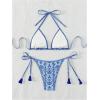 imageMakeMeChic Womens Floral Halter Tie Side High Cut Triangle Bikini Set Swimsuit Bathing SuitFloral Blue