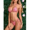 imageMakeMeChic Womens Floral Halter Tie Side High Cut Triangle Bikini Set Swimsuit Bathing SuitFloral Pink