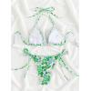 imageMakeMeChic Womens Floral Halter Tie Side High Cut Triangle Bikini Set Swimsuit Bathing SuitGreen