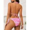 imageMakeMeChic Womens Floral Halter Tie Side High Cut Triangle Bikini Set Swimsuit Bathing SuitPink White